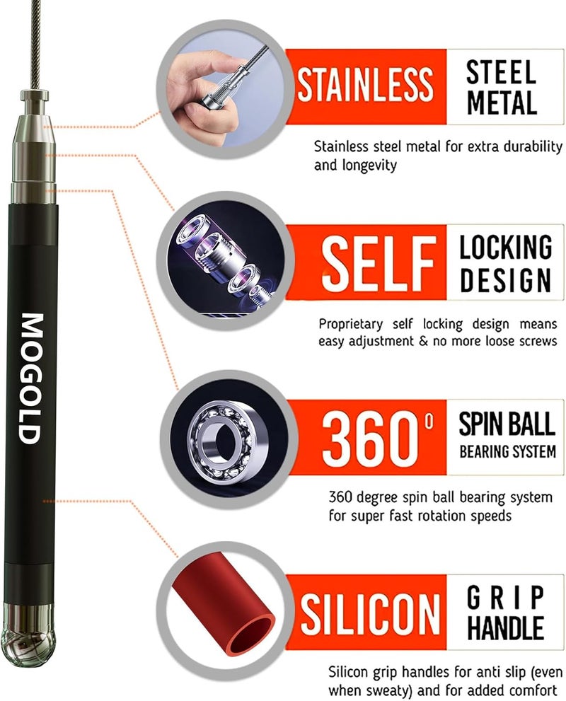 MOGOLD 2-in-1 Speed Rope: 2mm for Boxing/MMA & 3mm for CrossFit - Tool-Free Adjustable Cable System with Dual Bearings - Sweatproof Hybrid Grip for High-Intensity Training - Image 3